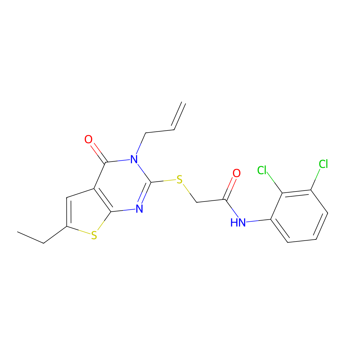N-(2,3-dichlorophenyl)-2-(6-ethyl-4-oxo-3-prop-2-enylthieno[2,3-d]pyrimidin-2-yl)sulfanylacetamide molecular structure, CAS 701244-76-0