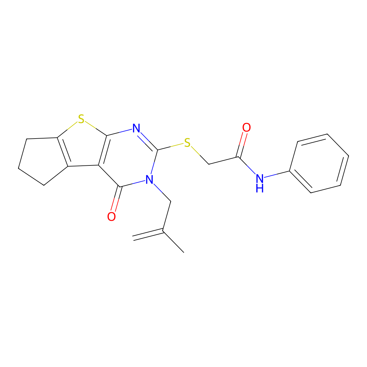 2-((3-(2-methylallyl)-4-oxo-4,5,6,7-tetrahydro-3H-cyclopenta[4,5]thieno[2,3-d]pyrimidin-2-yl)thio)-N-phenylacetamide molecular structure, CAS 701244-94-2