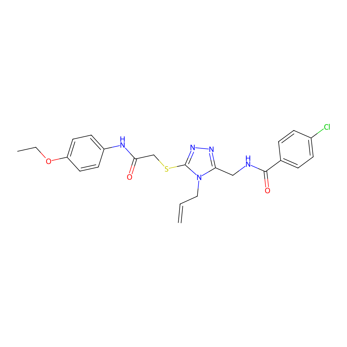 4-chloro-N-[[5-[2-(4-ethoxyanilino)-2-oxoethyl]sulfanyl-4-prop-2-enyl-1,2,4-triazol-3-yl]methyl]benzamide molecular structure, CAS 701244-97-5