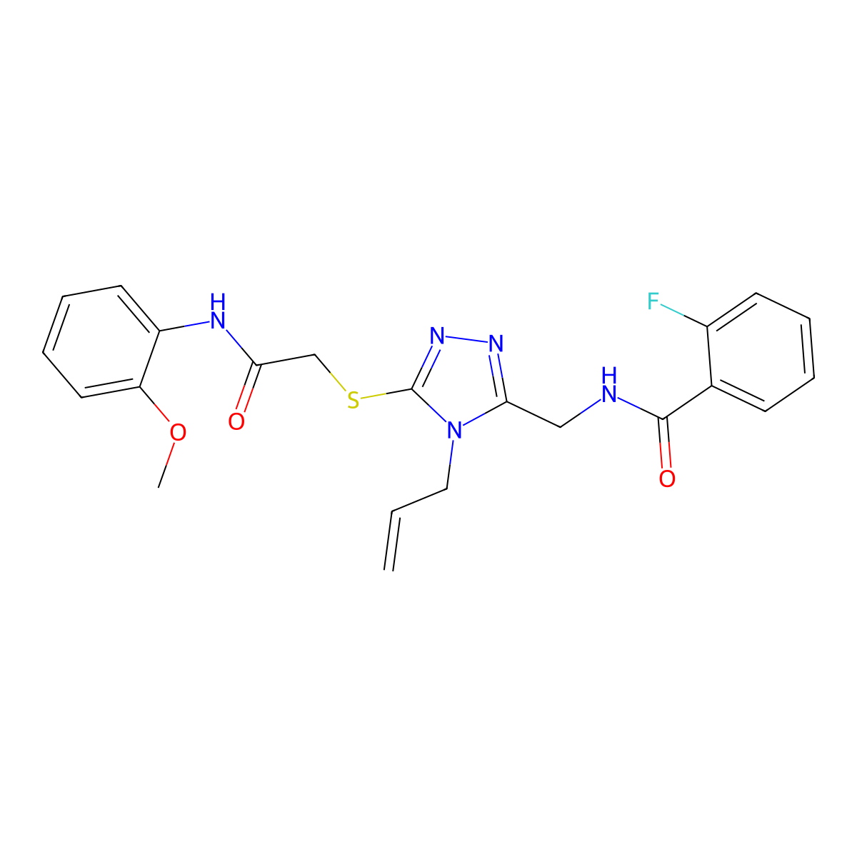 2-fluoro-N-[[5-[2-(2-methoxyanilino)-2-oxoethyl]sulfanyl-4-prop-2-enyl-1,2,4-triazol-3-yl]methyl]benzamide molecular structure, CAS 701245-16-1