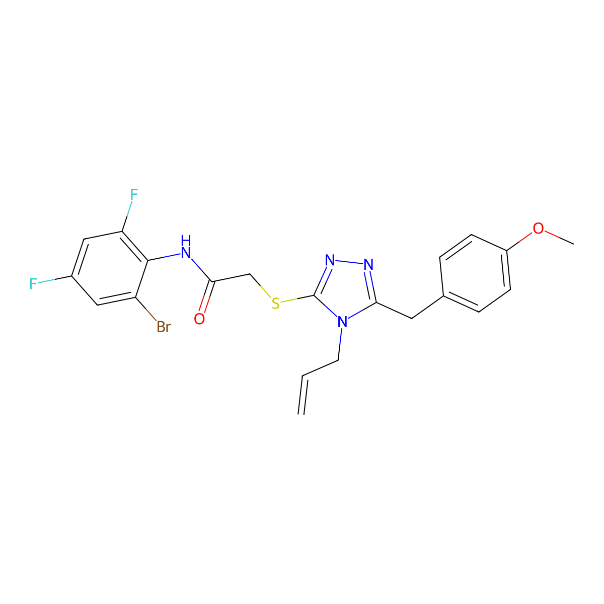 N-(2-bromo-4,6-difluorophenyl)-2-[[5-[(4-methoxyphenyl)methyl]-4-prop-2-enyl-1,2,4-triazol-3-yl]sulfanyl]acetamide molecular structure, CAS 701245-22-9