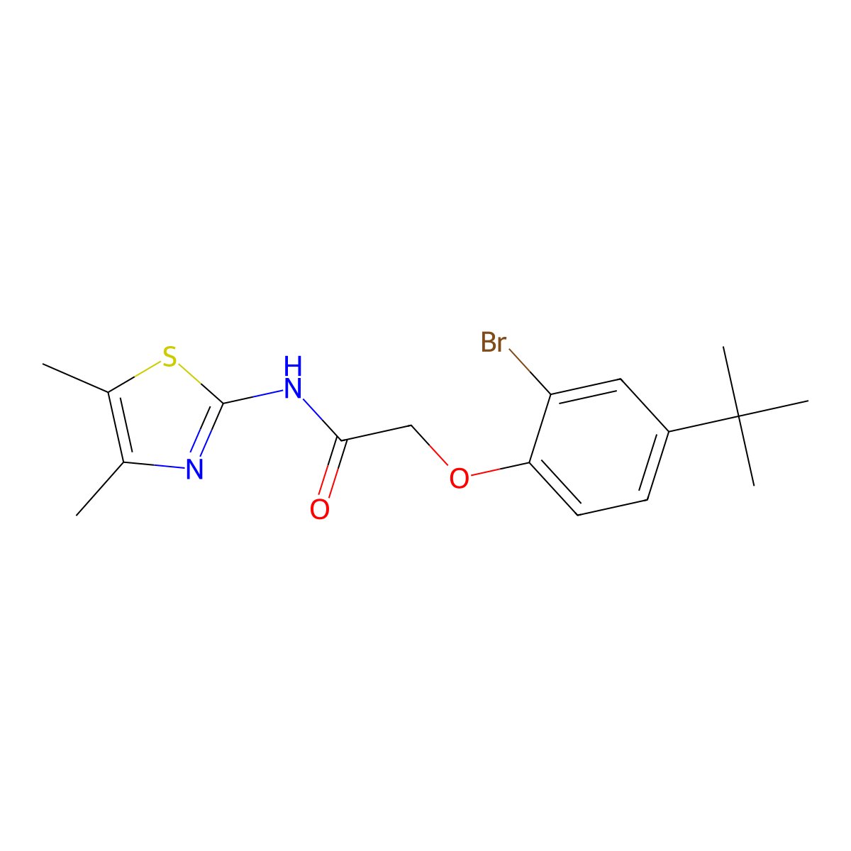 2-(2-bromo-4-tert-butylphenoxy)-N-(4,5-dimethyl-1,3-thiazol-2-yl)acetamide molecular structure, CAS 701245-26-3