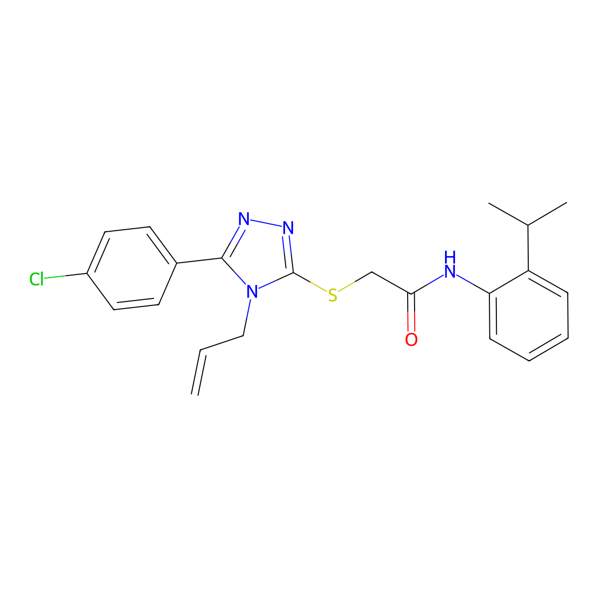 2-[[5-(4-chlorophenyl)-4-prop-2-enyl-1,2,4-triazol-3-yl]sulfanyl]-N-(2-propan-2-ylphenyl)acetamide molecular structure, CAS 701245-27-4