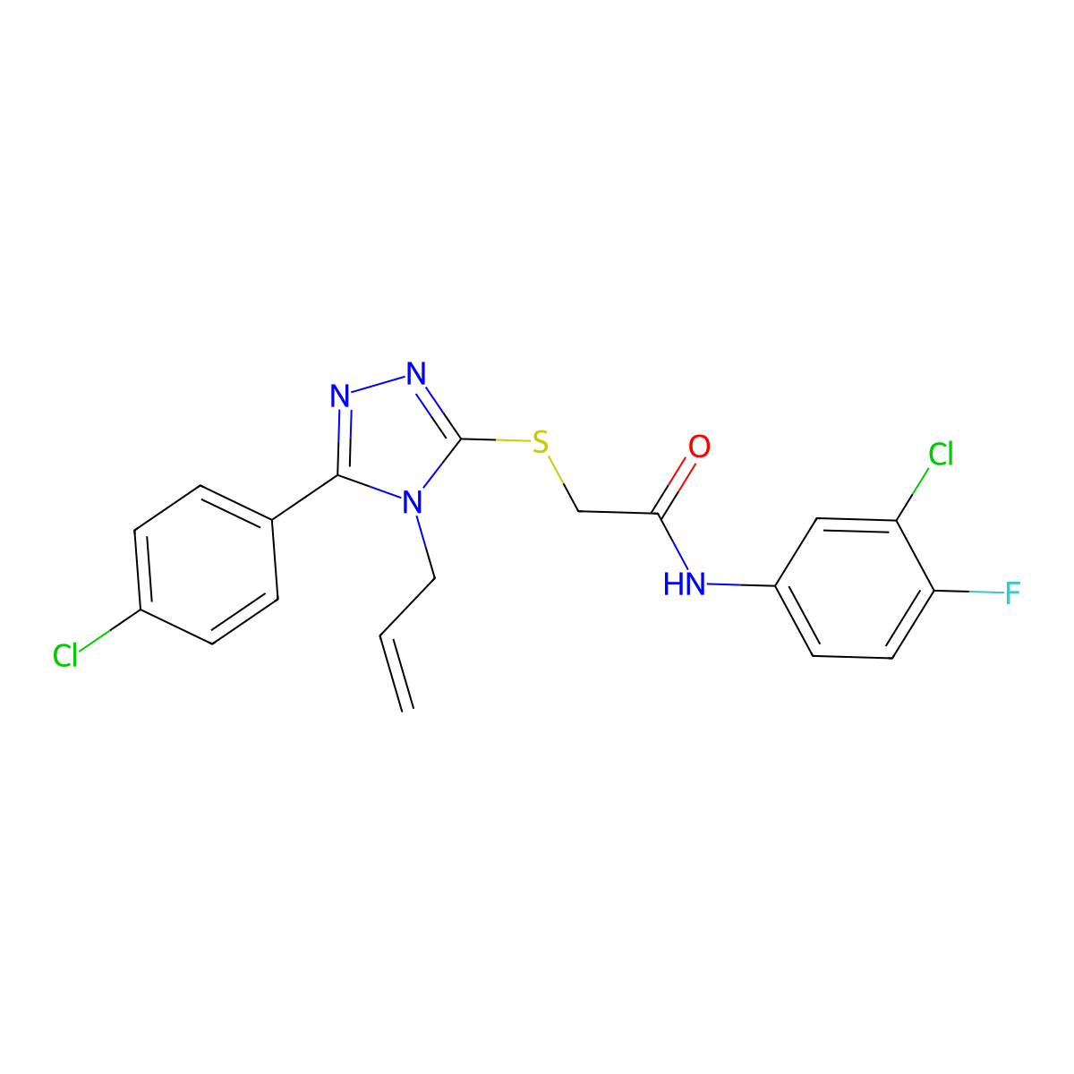 N-(3-chloro-4-fluorophenyl)-2-{[5-(4-chlorophenyl)-4-(prop-2-en-1-yl)-4H-1,2,4-triazol-3-yl]sulfanyl}acetamide molecular structure, CAS 701245-73-0