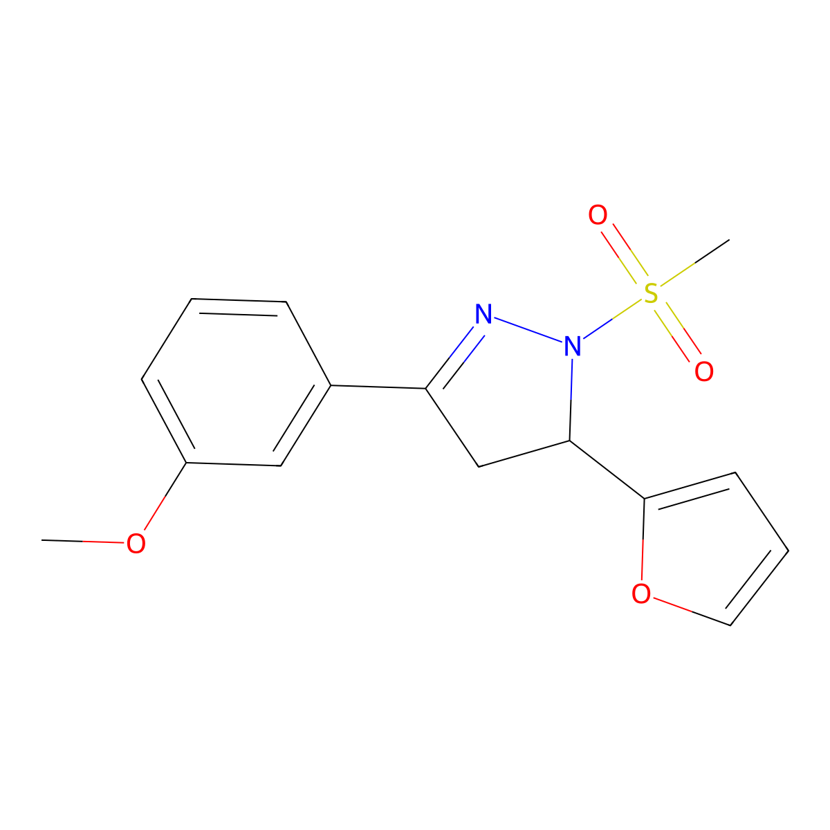 3-(Furan-2-yl)-5-(3-methoxyphenyl)-2-methylsulfonyl-3,4-dihydropyrazole molecular structure, CAS 701245-75-2