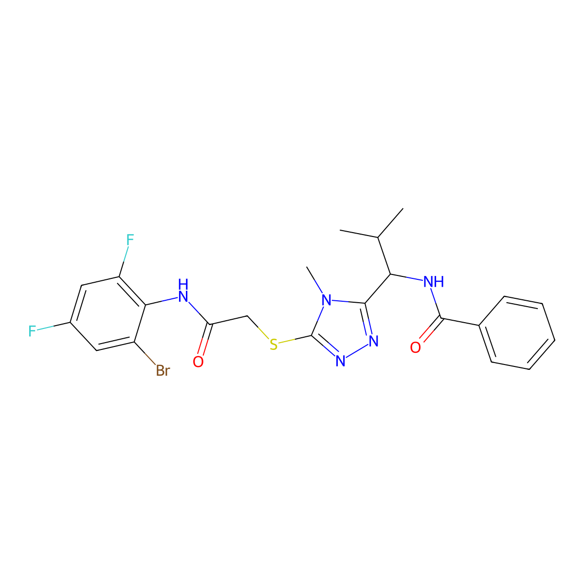 N-[1-[5-[2-(2-bromo-4,6-difluoroanilino)-2-oxoethyl]sulfanyl-4-methyl-1,2,4-triazol-3-yl]-2-methylpropyl]benzamide molecular structure, CAS 701245-79-6