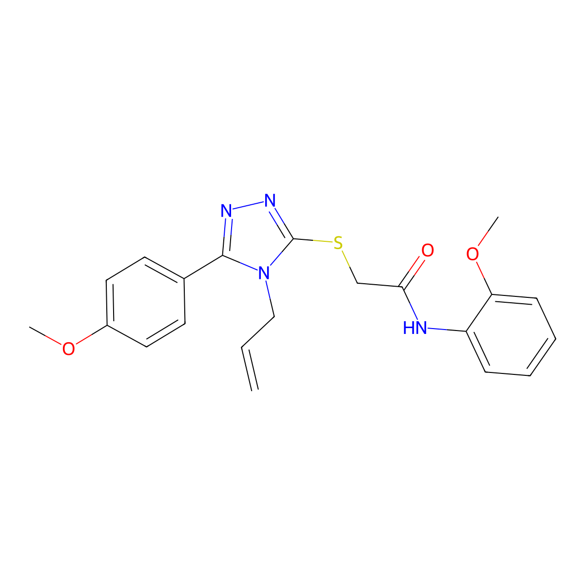 N-(2-methoxyphenyl)-2-[[5-(4-methoxyphenyl)-4-prop-2-enyl-1,2,4-triazol-3-yl]sulfanyl]acetamide molecular structure, CAS 701245-87-6