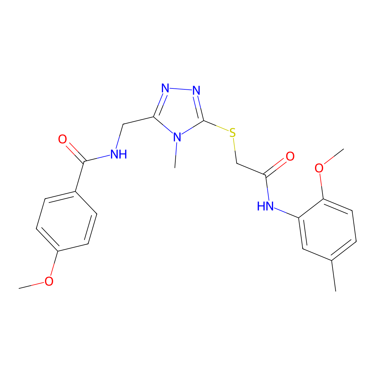 4-methoxy-N-[[5-[2-(2-methoxy-5-methylanilino)-2-oxoethyl]sulfanyl-4-methyl-1,2,4-triazol-3-yl]methyl]benzamide molecular structure, CAS 701245-91-2