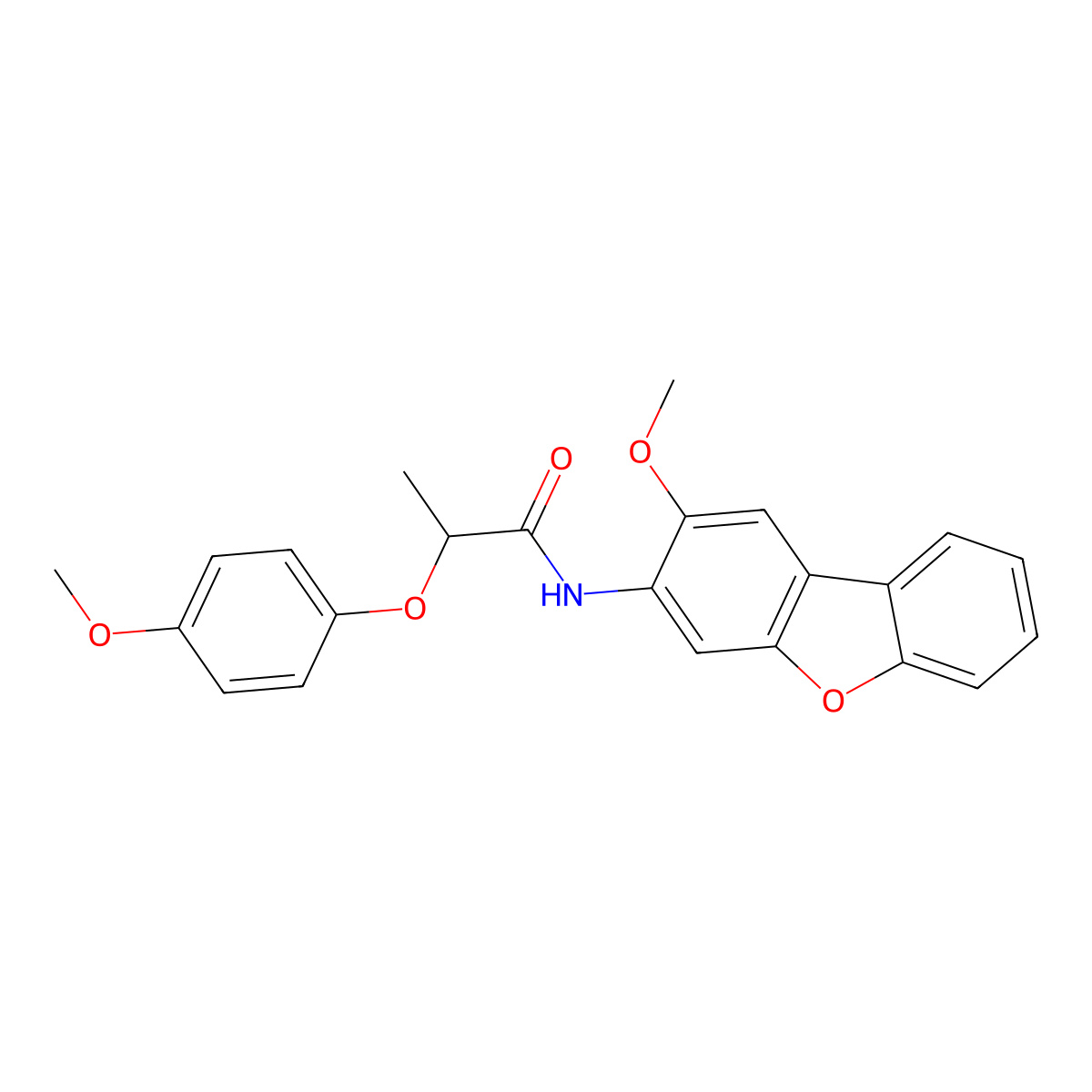 N-(2-methoxydibenzofuran-3-yl)-2-(4-methoxyphenoxy)propanamide molecular structure, CAS 701246-05-1