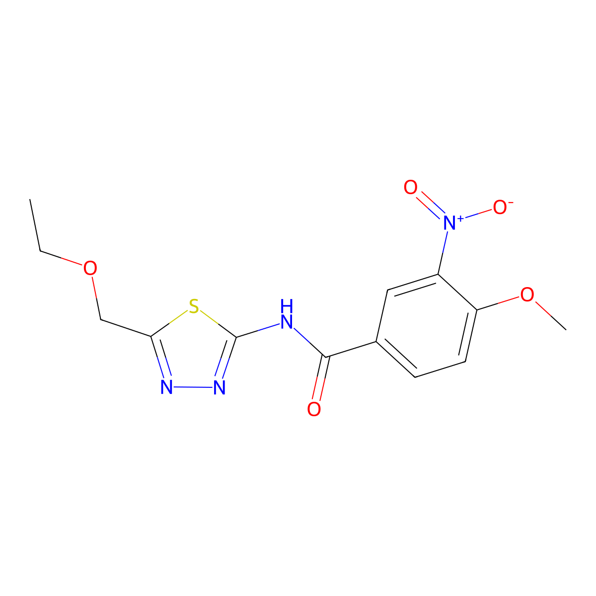 N-[5-(ethoxymethyl)-1,3,4-thiadiazol-2-yl]-4-methoxy-3-nitrobenzamide molecular structure, CAS 701246-20-0
