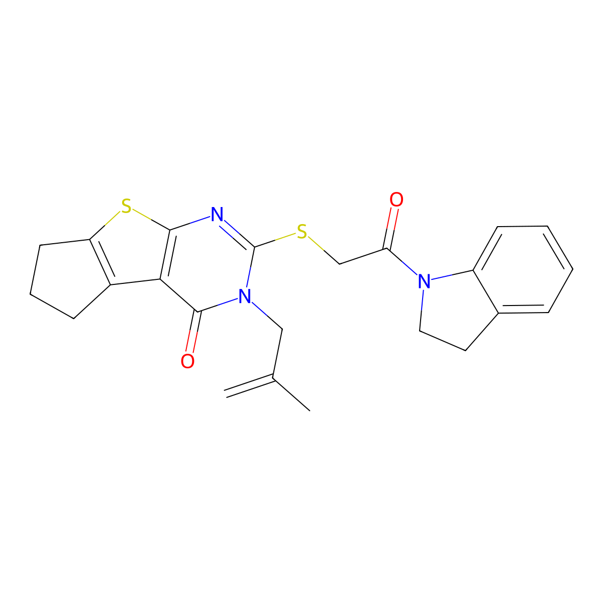 10-{[2-(2,3-dihydro-1H-indol-1-yl)-2-oxoethyl]sulfanyl}-11-(2-methylprop-2-en-1-yl)-7-thia-9,11-diazatricyclo[6.4.0.0^{2,6}]dodeca-1(8),2(6),9-trien-12-one molecular structure, CAS 701246-29-9