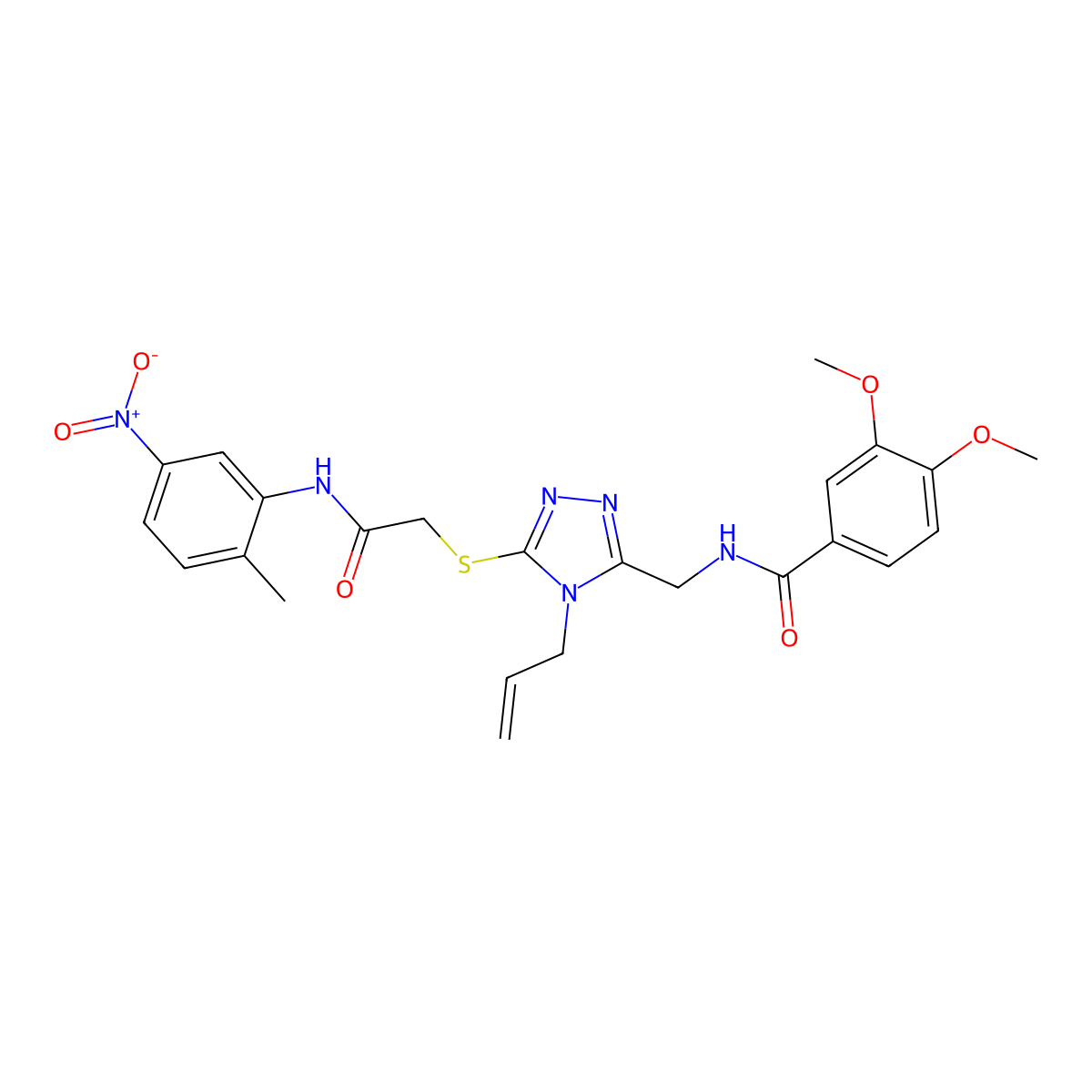 3,4-dimethoxy-N-[[5-[2-(2-methyl-5-nitroanilino)-2-oxoethyl]sulfanyl-4-prop-2-enyl-1,2,4-triazol-3-yl]methyl]benzamide molecular structure, CAS 701246-79-9