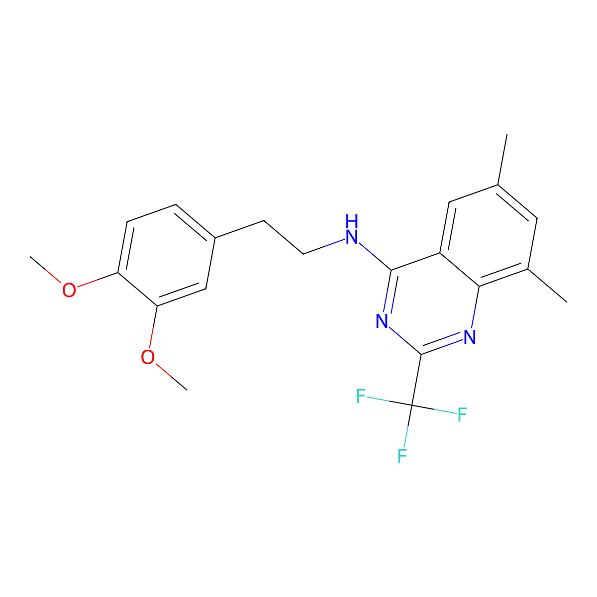 N-[2-(3,4-dimethoxyphenyl)ethyl]-6,8-dimethyl-2-(trifluoromethyl)quinazolin-4-amine molecular structure, CAS 701247-02-1