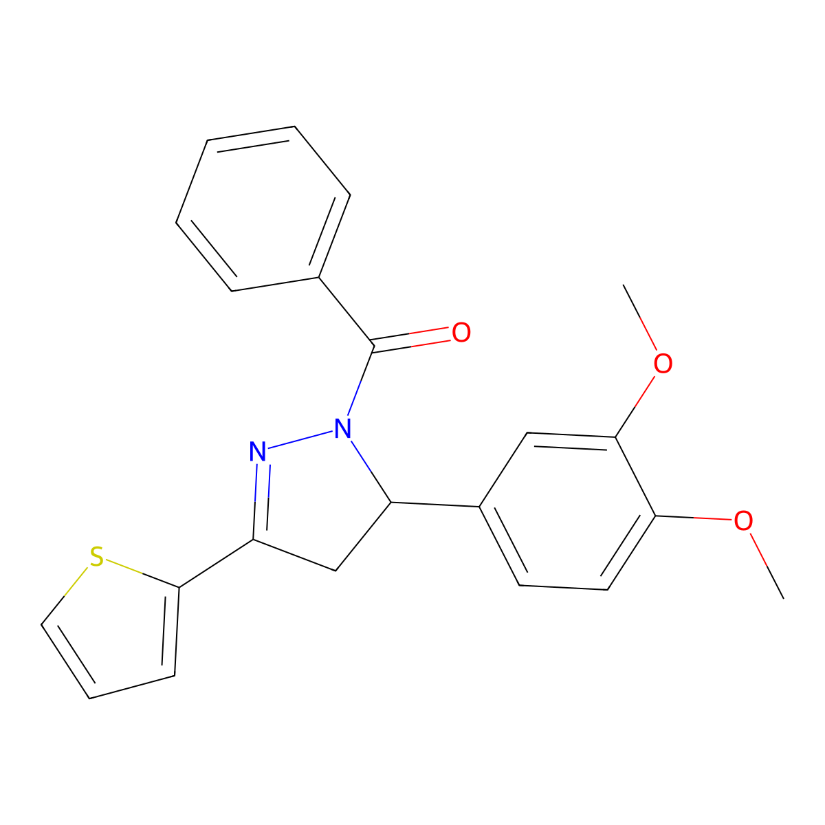 [3-(3,4-Dimethoxyphenyl)-5-thiophen-2-yl-3,4-dihydropyrazol-2-yl]-phenylmethanone molecular structure, CAS 701247-23-6