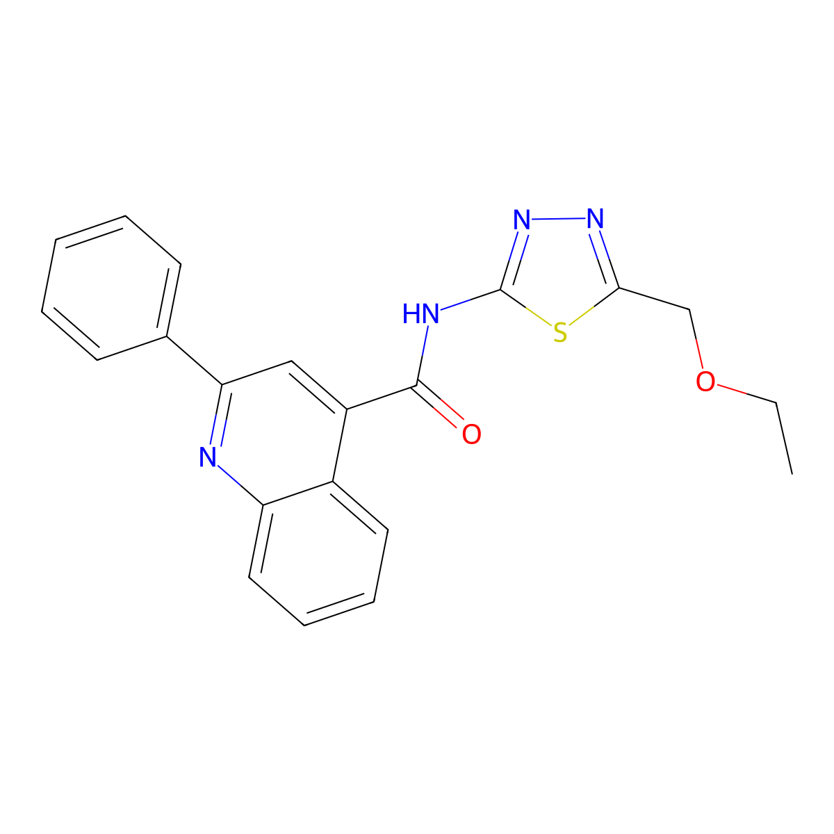 N-[5-(ethoxymethyl)-1,3,4-thiadiazol-2-yl]-2-phenylquinoline-4-carboxamide molecular structure, CAS 701247-46-3