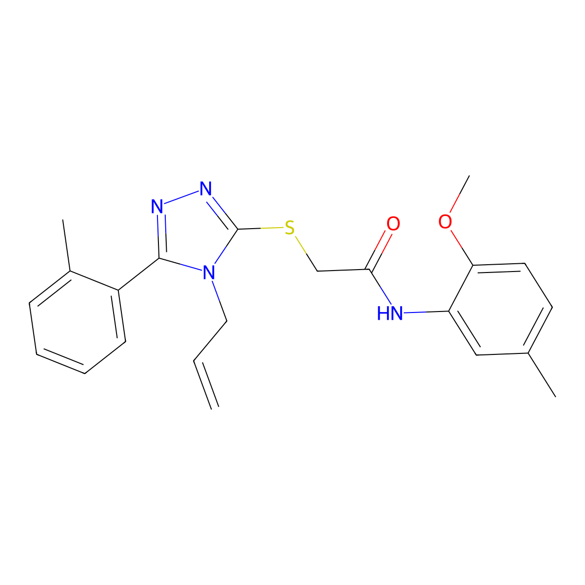 N-(2-methoxy-5-methylphenyl)-2-{[5-(2-methylphenyl)-4-(prop-2-en-1-yl)-4H-1,2,4-triazol-3-yl]sulfanyl}acetamide molecular structure, CAS 701247-49-6