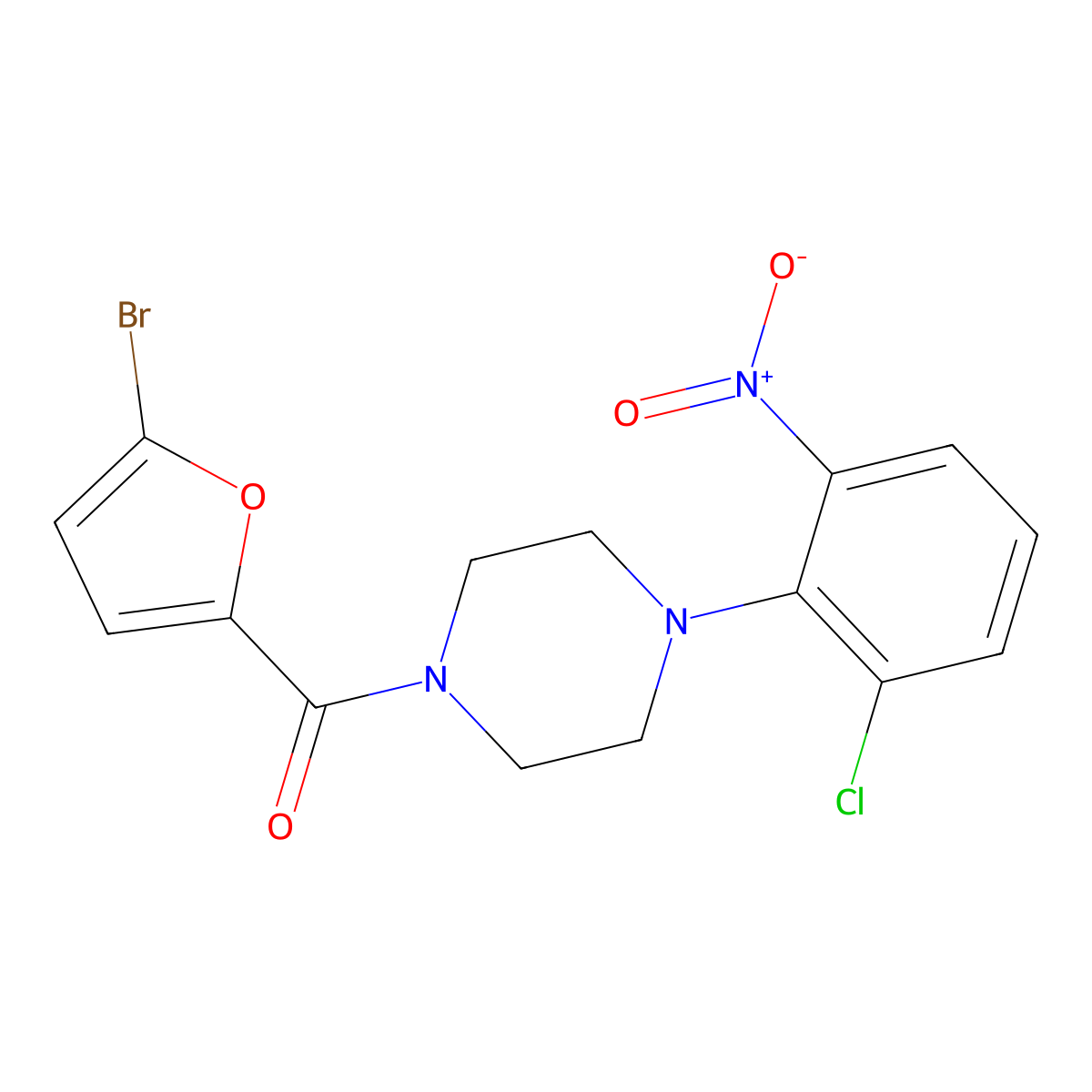 (5-Bromofuran-2-yl)-[4-(2-chloro-6-nitrophenyl)piperazin-1-yl]methanone molecular structure, CAS 701247-59-8
