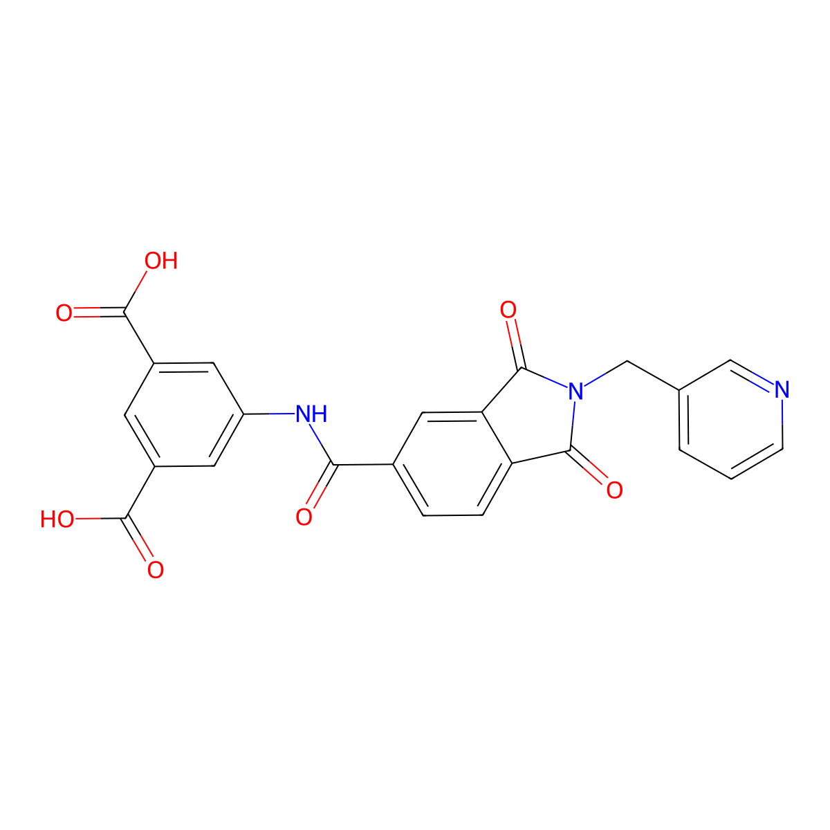 5-({[1,3-dioxo-2-(pyridin-3-ylmethyl)-2,3-dihydro-1H-isoindol-5-yl]carbonyl}amino)benzene-1,3-dicarboxylic acid molecular structure, CAS 701247-78-1