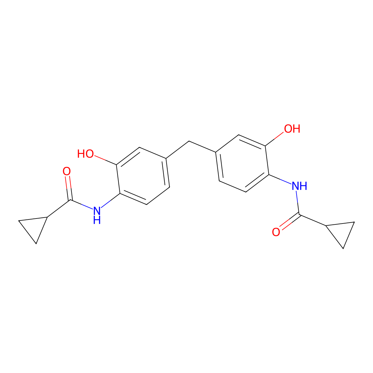 N-[4-[[4-(cyclopropanecarbonylamino)-3-hydroxyphenyl]methyl]-2-hydroxyphenyl]cyclopropanecarboxamide molecular structure, CAS 701248-19-3