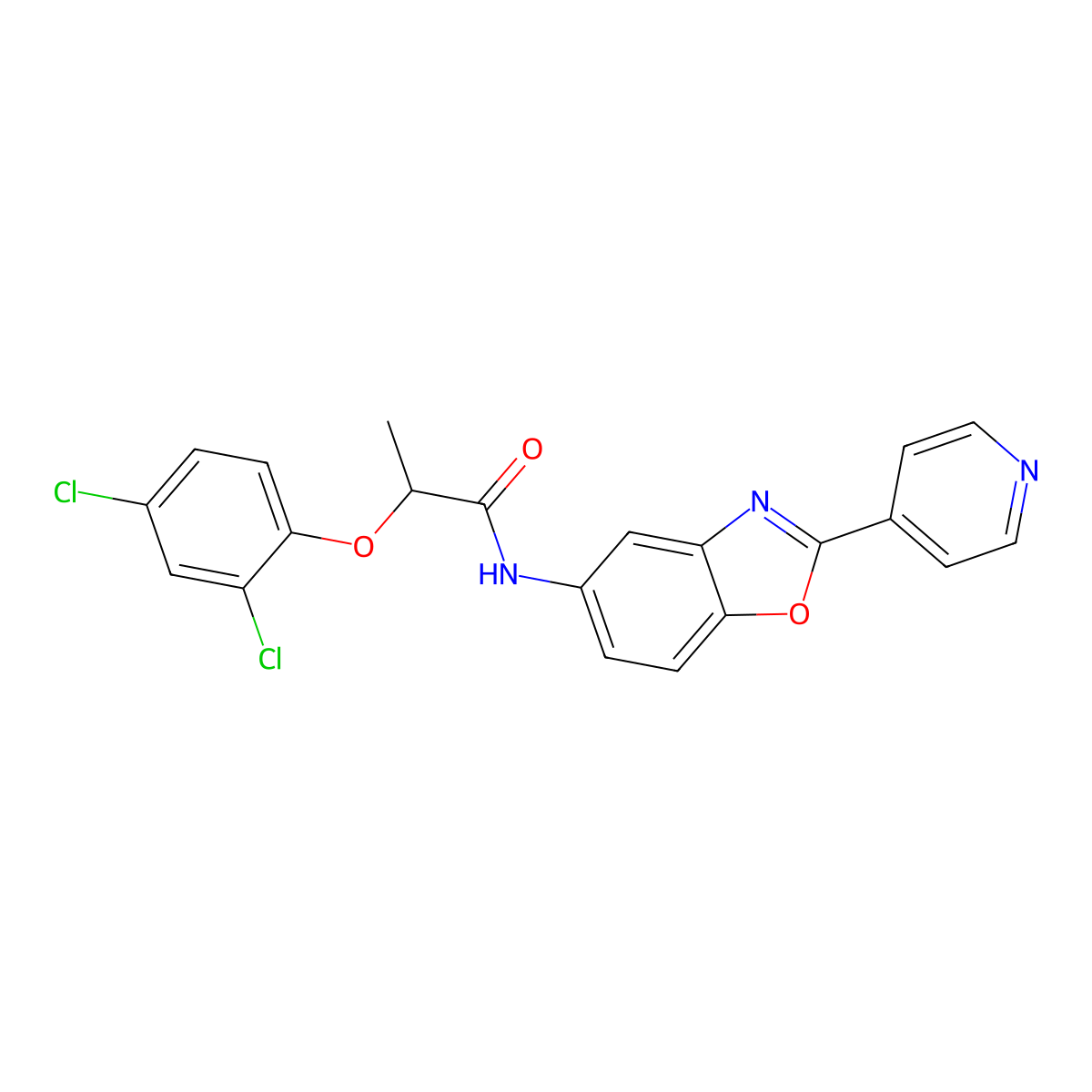2-(2,4-dichlorophenoxy)-N-[2-(4-pyridinyl)-1,3-benzoxazol-5-yl]propanamide molecular structure, CAS 701248-69-3