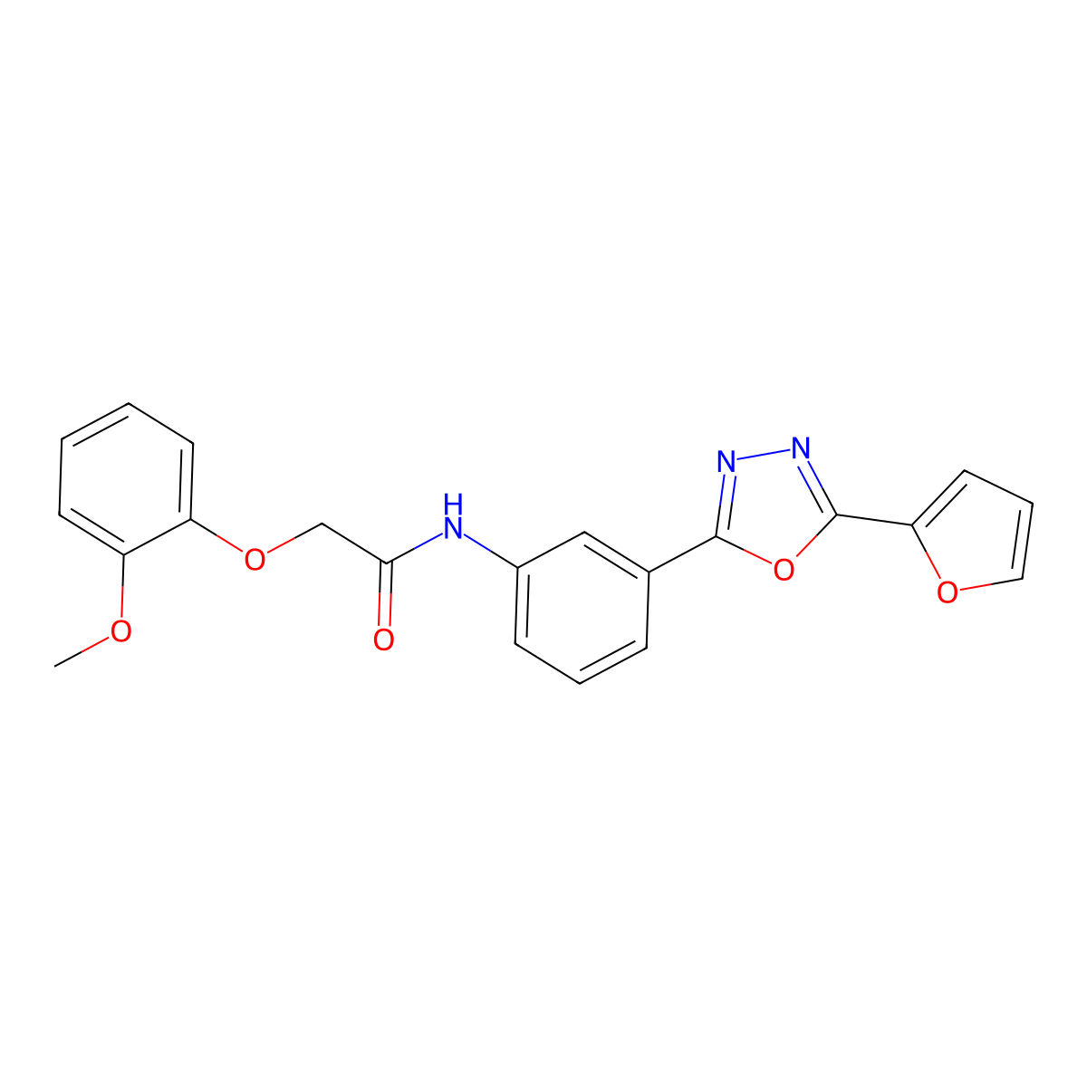 N-[3-[5-(furan-2-yl)-1,3,4-oxadiazol-2-yl]phenyl]-2-(2-methoxyphenoxy)acetamide molecular structure, CAS 701250-75-1