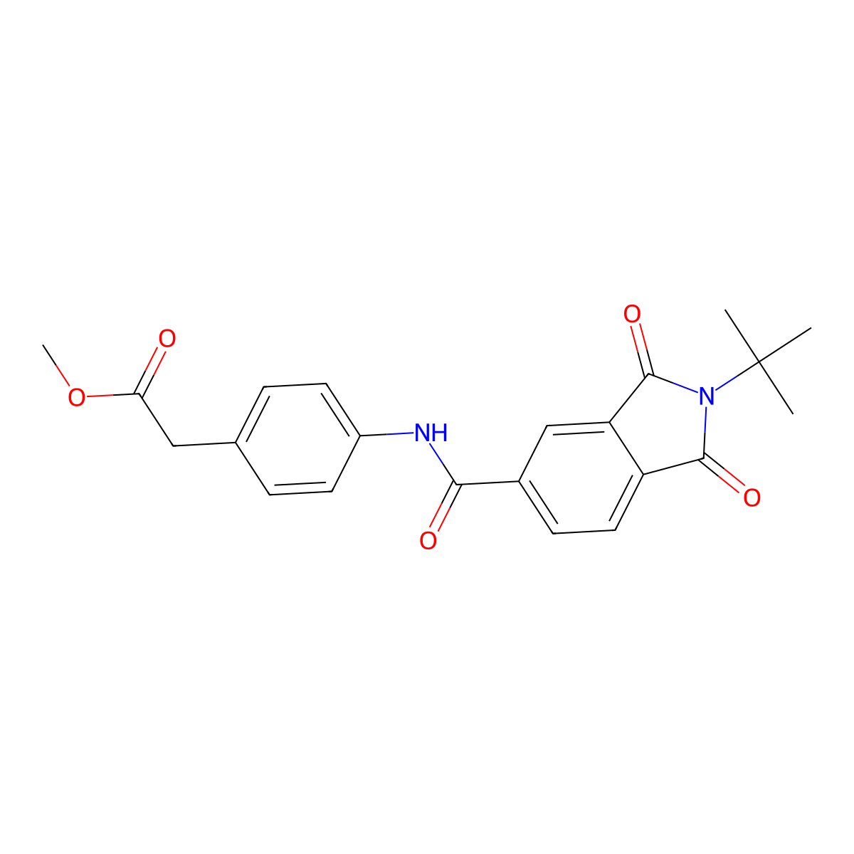 methyl (4-{[(2-tert-butyl-1,3-dioxo-2,3-dihydro-1H-isoindol-5-yl)carbonyl]amino}phenyl)acetate molecular structure, CAS 701251-03-8