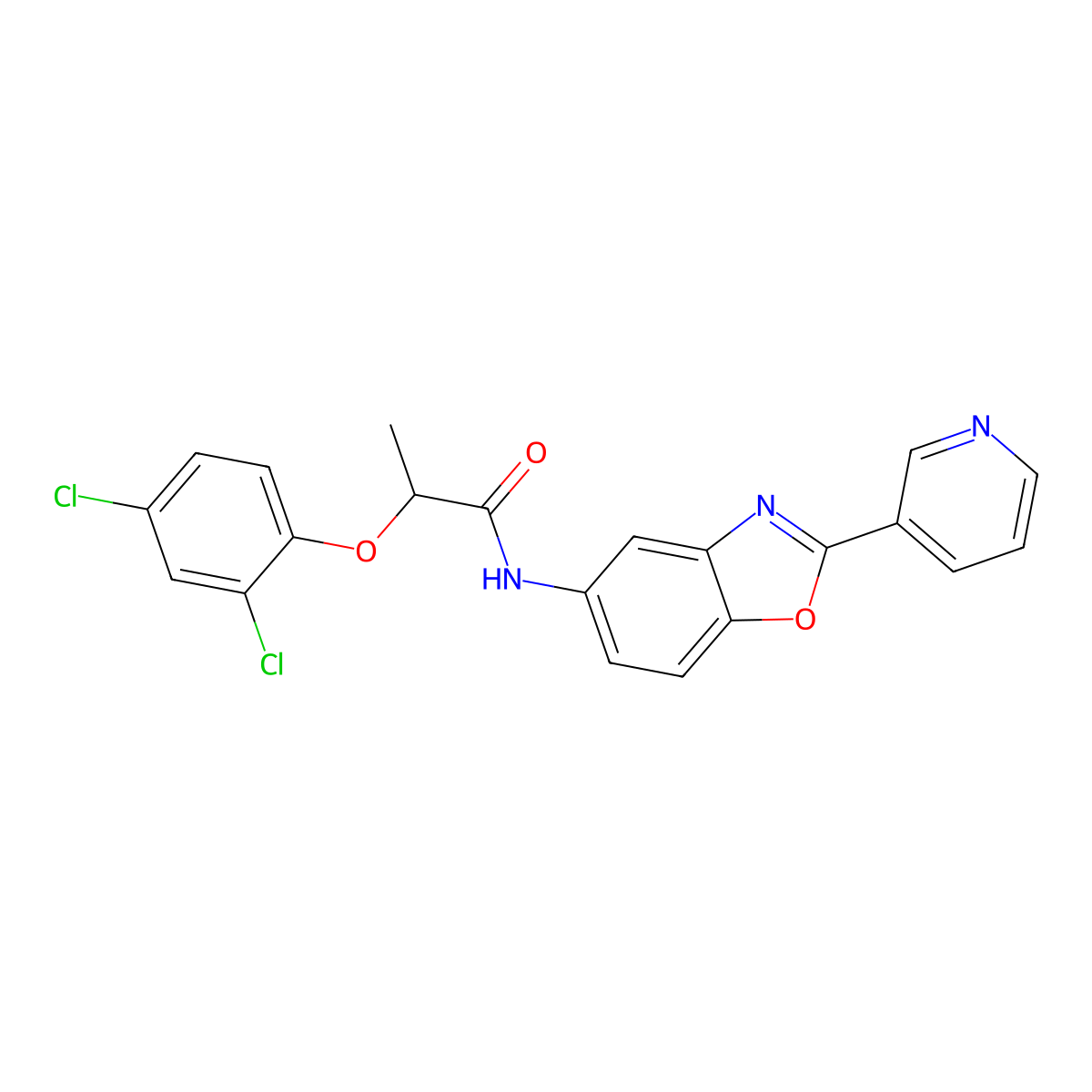 2-(2,4-dichlorophenoxy)-N-(2-pyridin-3-yl-1,3-benzoxazol-5-yl)propanamide molecular structure, CAS 701251-10-7