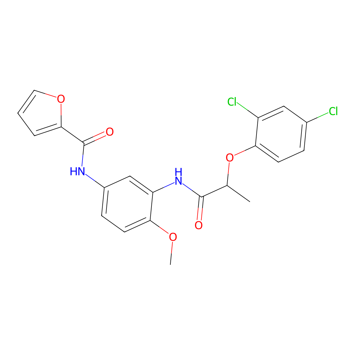 N-[3-[2-(2,4-dichlorophenoxy)propanoylamino]-4-methoxyphenyl]furan-2-carboxamide molecular structure, CAS 701251-25-4