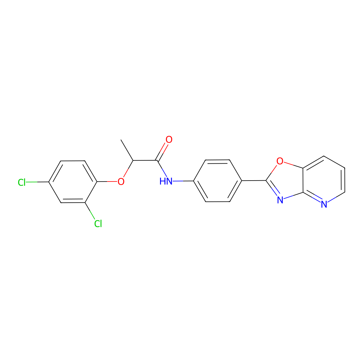 2-(2,4-dichlorophenoxy)-N-[4-([1,3]oxazolo[4,5-b]pyridin-2-yl)phenyl]propanamide molecular structure, CAS 701251-41-4