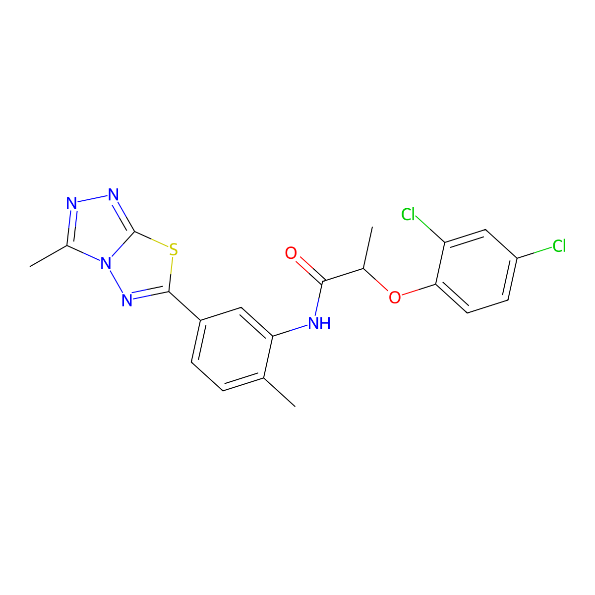 2-(2,4-dichlorophenoxy)-N-[2-methyl-5-(3-methyl[1,2,4]triazolo[3,4-b][1,3,4]thiadiazol-6-yl)phenyl]propanamide molecular structure, CAS 701251-45-8