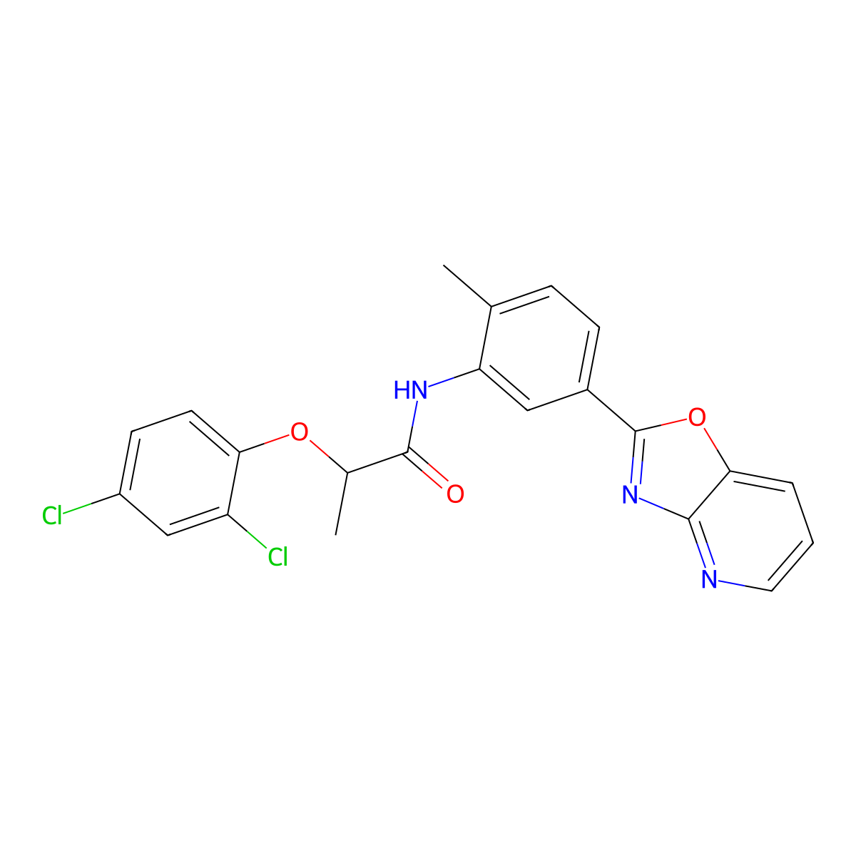 2-(2,4-dichlorophenoxy)-N-[2-methyl-5-([1,3]oxazolo[4,5-b]pyridin-2-yl)phenyl]propanamide molecular structure, CAS 701251-48-1