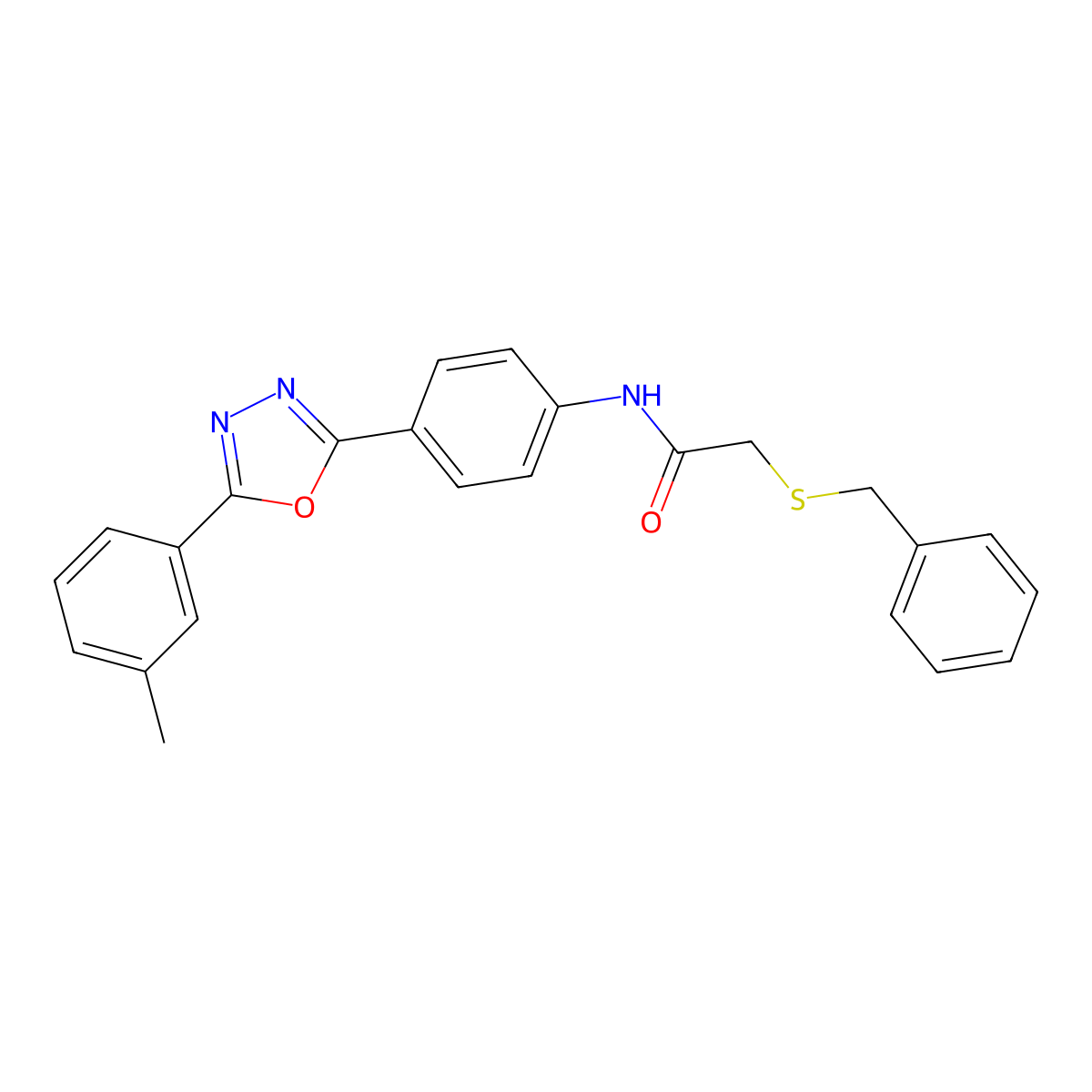 2-benzylsulfanyl-N-[4-[5-(3-methylphenyl)-1,3,4-oxadiazol-2-yl]phenyl]acetamide molecular structure, CAS 701252-04-2