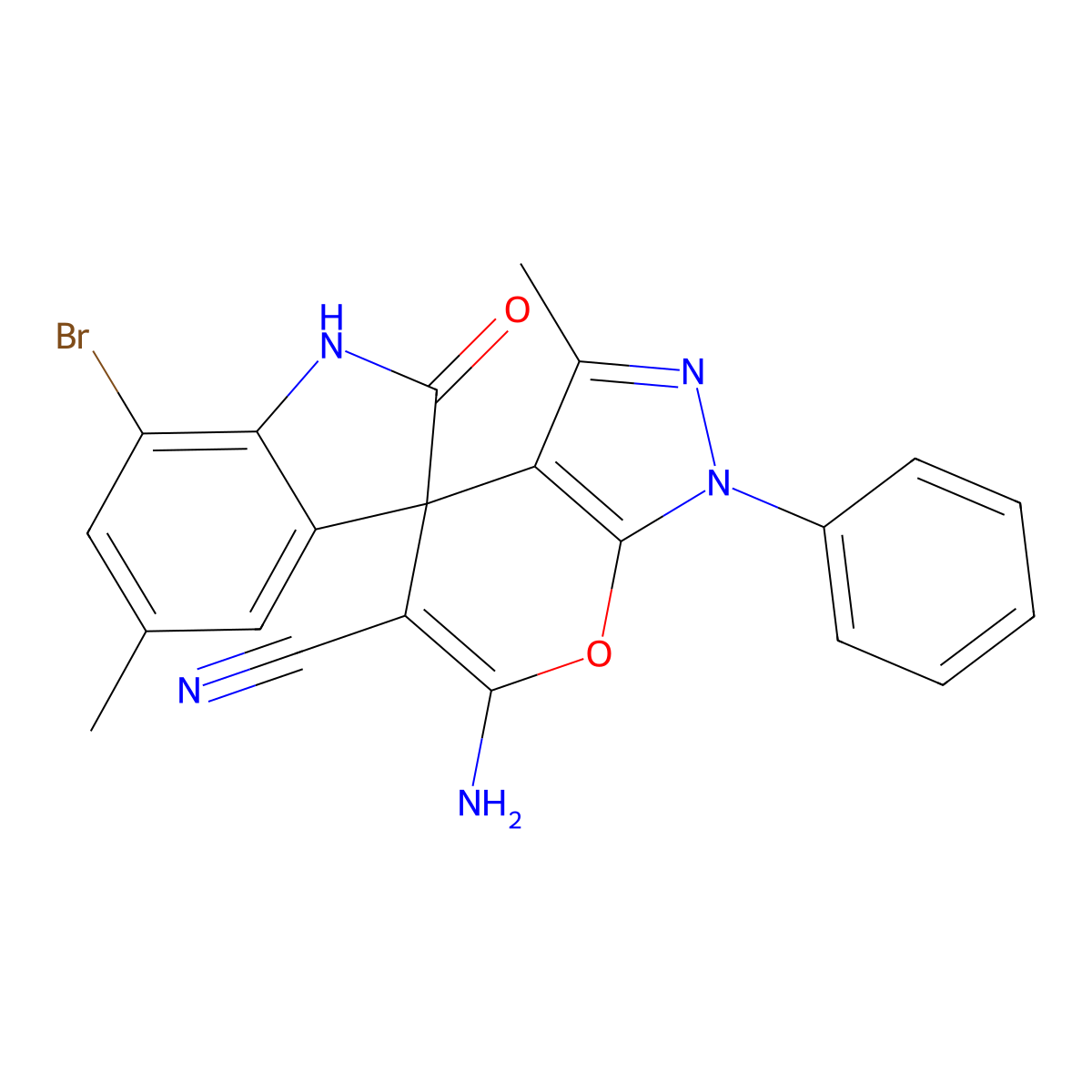 6'-amino-7-bromo-3',5-dimethyl-2-oxo-1'-phenylspiro[1H-indole-3,4'-pyrano[2,3-c]pyrazole]-5'-carbonitrile molecular structure, CAS 701252-17-7
