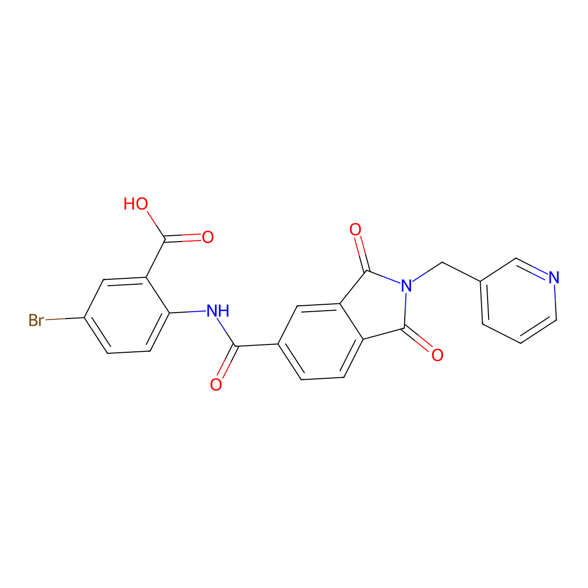 5-bromo-2-({[1,3-dioxo-2-(pyridin-3-ylmethyl)-2,3-dihydro-1H-isoindol-5-yl]carbonyl}amino)benzoic acid molecular structure, CAS 701252-35-9