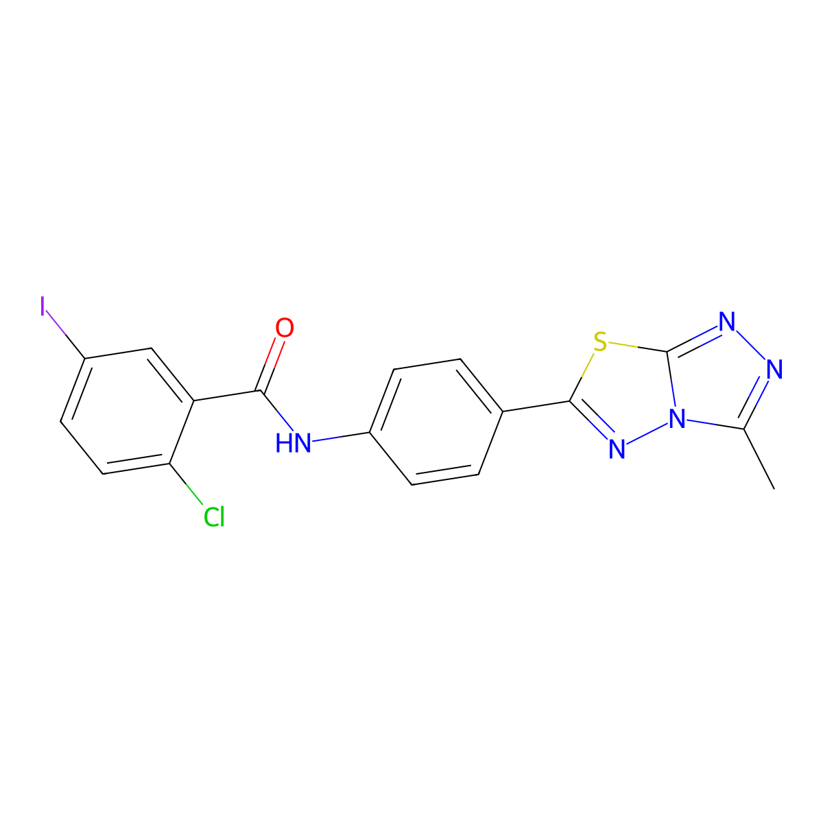 2-chloro-5-iodo-N-[4-(3-methyl-[1,2,4]triazolo[3,4-b][1,3,4]thiadiazol-6-yl)phenyl]benzamide molecular structure, CAS 701252-47-3