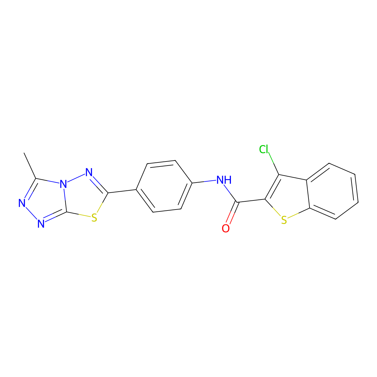 3-chloro-N-[4-(3-methyl[1,2,4]triazolo[3,4-b][1,3,4]thiadiazol-6-yl)phenyl]-1-benzothiophene-2-carboxamide molecular structure, CAS 701252-59-7