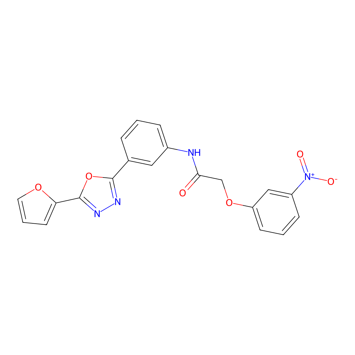 N-[3-[5-(furan-2-yl)-1,3,4-oxadiazol-2-yl]phenyl]-2-(3-nitrophenoxy)acetamide molecular structure, CAS 701252-63-3