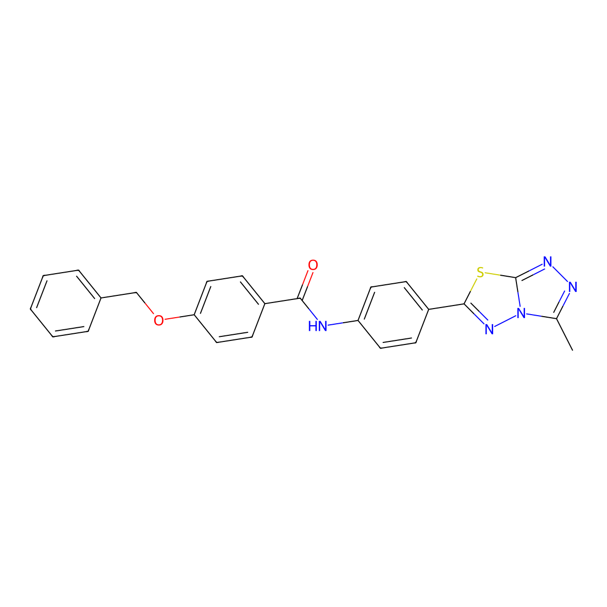 N-[4-(3-methyl-[1,2,4]triazolo[3,4-b][1,3,4]thiadiazol-6-yl)phenyl]-4-phenylmethoxybenzamide molecular structure, CAS 701253-22-7