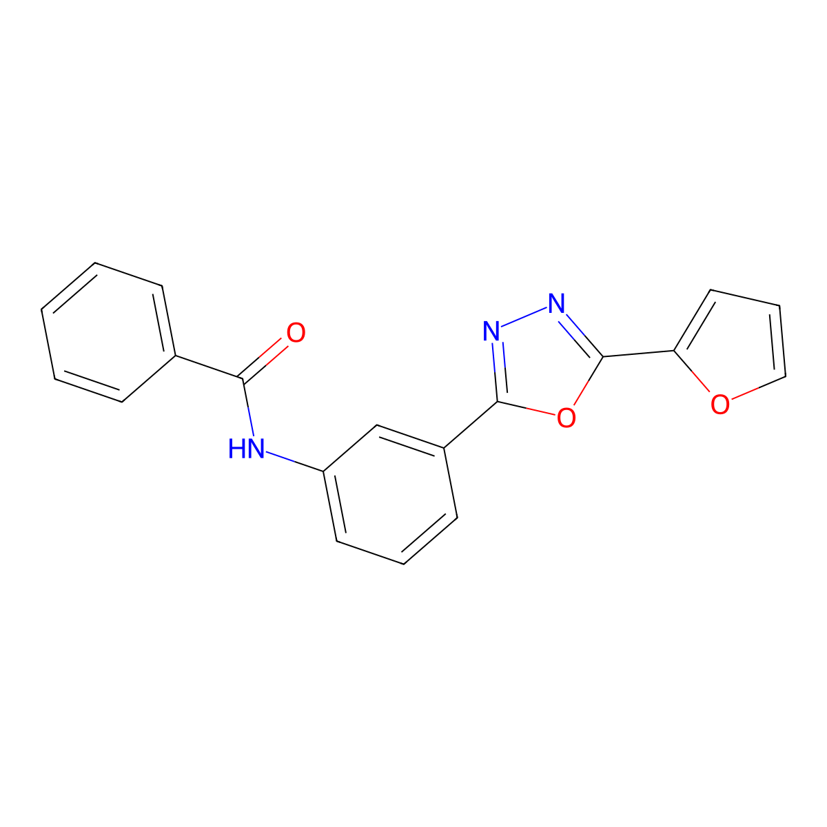 N-[3-[5-(furan-2-yl)-1,3,4-oxadiazol-2-yl]phenyl]benzamide molecular structure, CAS 701253-92-1