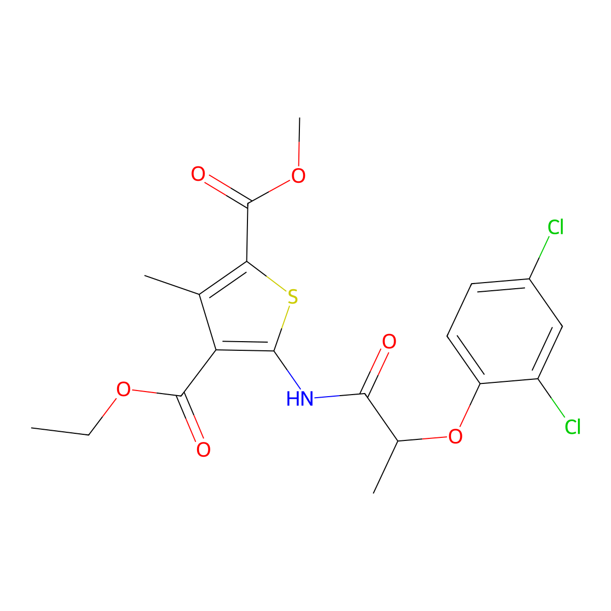 4-Ethyl 2-methyl 5-{[2-(2,4-dichlorophenoxy)propanoyl]amino}-3-methylthiophene-2,4-dicarboxylate molecular structure, CAS 701254-47-9