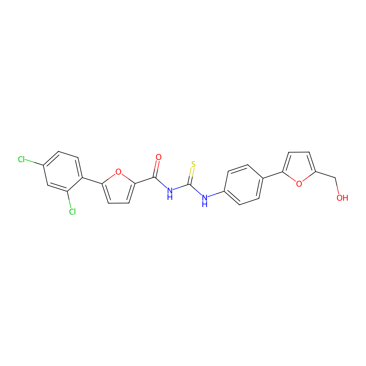 5-(2,4-dichlorophenyl)-N-[[4-[5-(hydroxymethyl)furan-2-yl]phenyl]carbamothioyl]furan-2-carboxamide molecular structure, CAS 701254-61-7