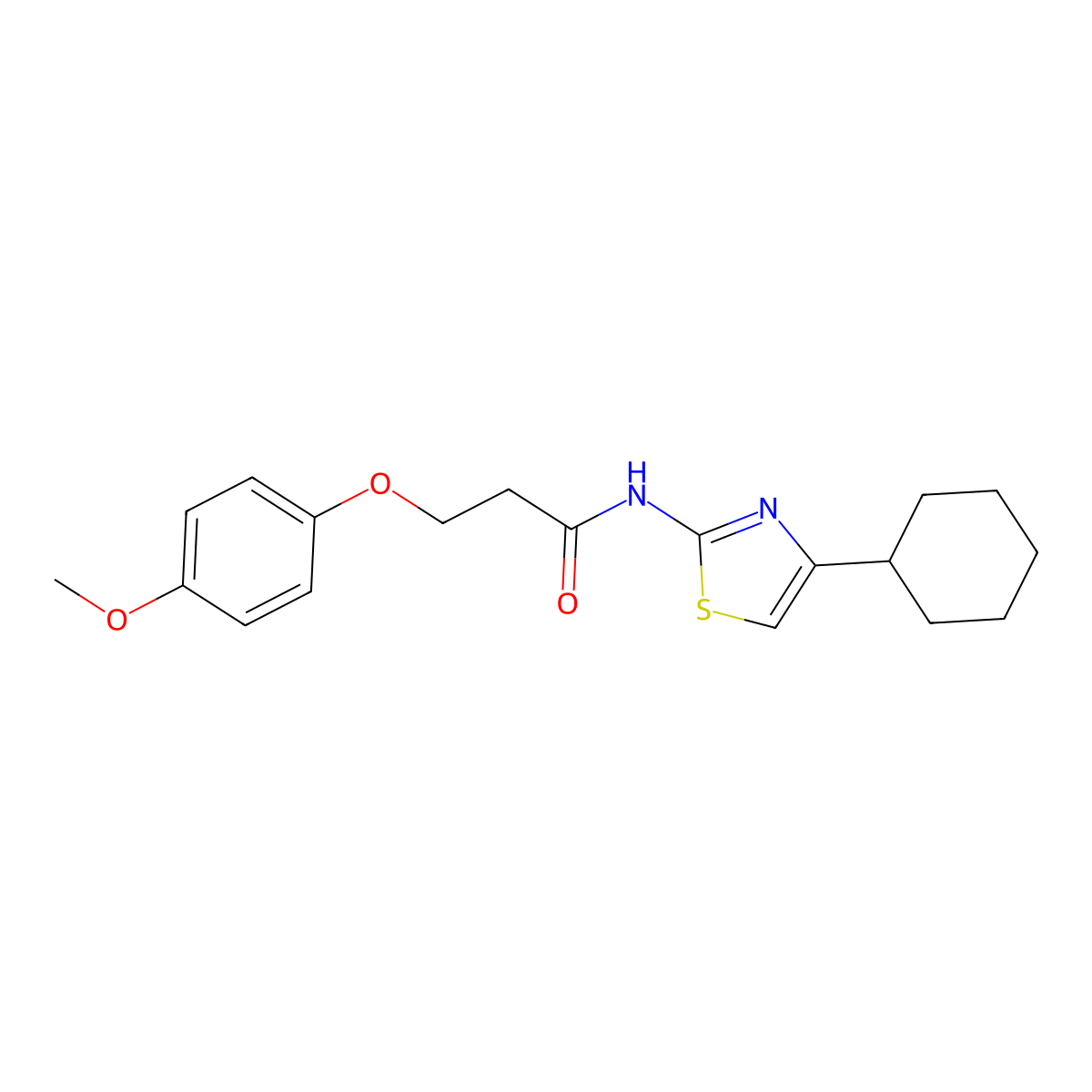 N-(4-cyclohexyl-1,3-thiazol-2-yl)-3-(4-methoxyphenoxy)propanamide molecular structure, CAS 701254-69-5