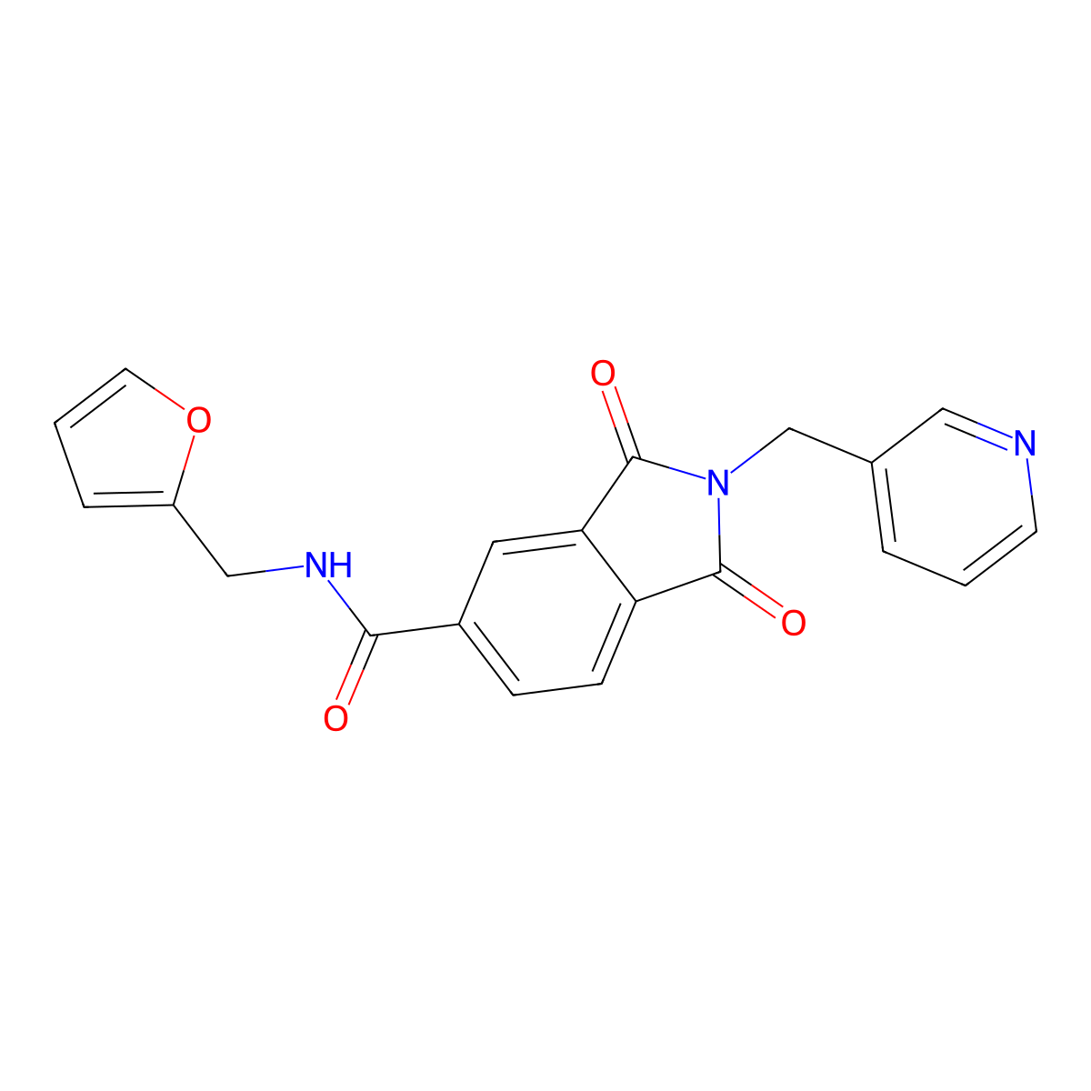 N-(furan-2-ylmethyl)-1,3-dioxo-2-(pyridin-3-ylmethyl)isoindole-5-carboxamide molecular structure, CAS 701255-23-4