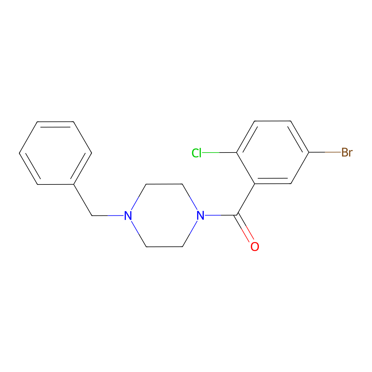 (4-Benzylpiperazin-1-yl)-(5-bromo-2-chlorophenyl)methanone molecular structure, CAS 701255-39-2