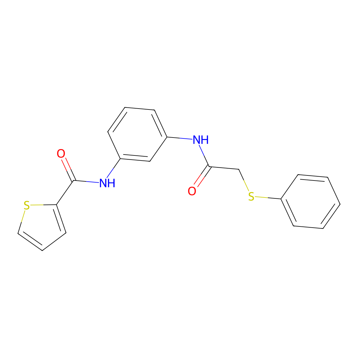 N-[3-[(2-phenylsulfanylacetyl)amino]phenyl]thiophene-2-carboxamide molecular structure, CAS 701256-33-9
