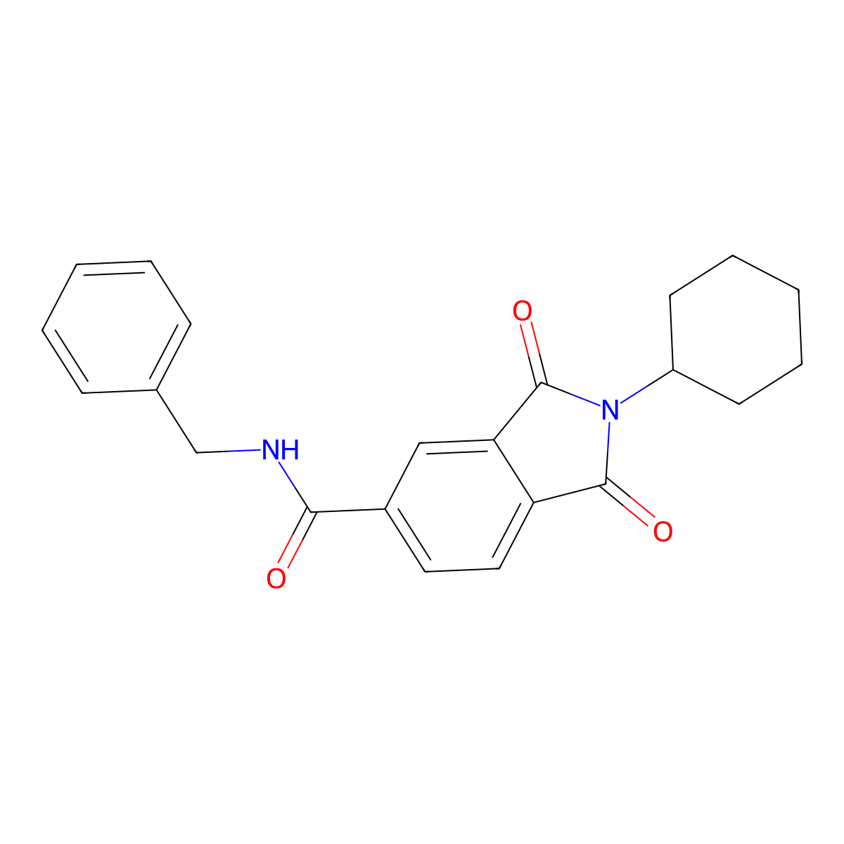 N-benzyl-2-cyclohexyl-1,3-dioxoisoindole-5-carboxamide molecular structure, CAS 701256-39-5