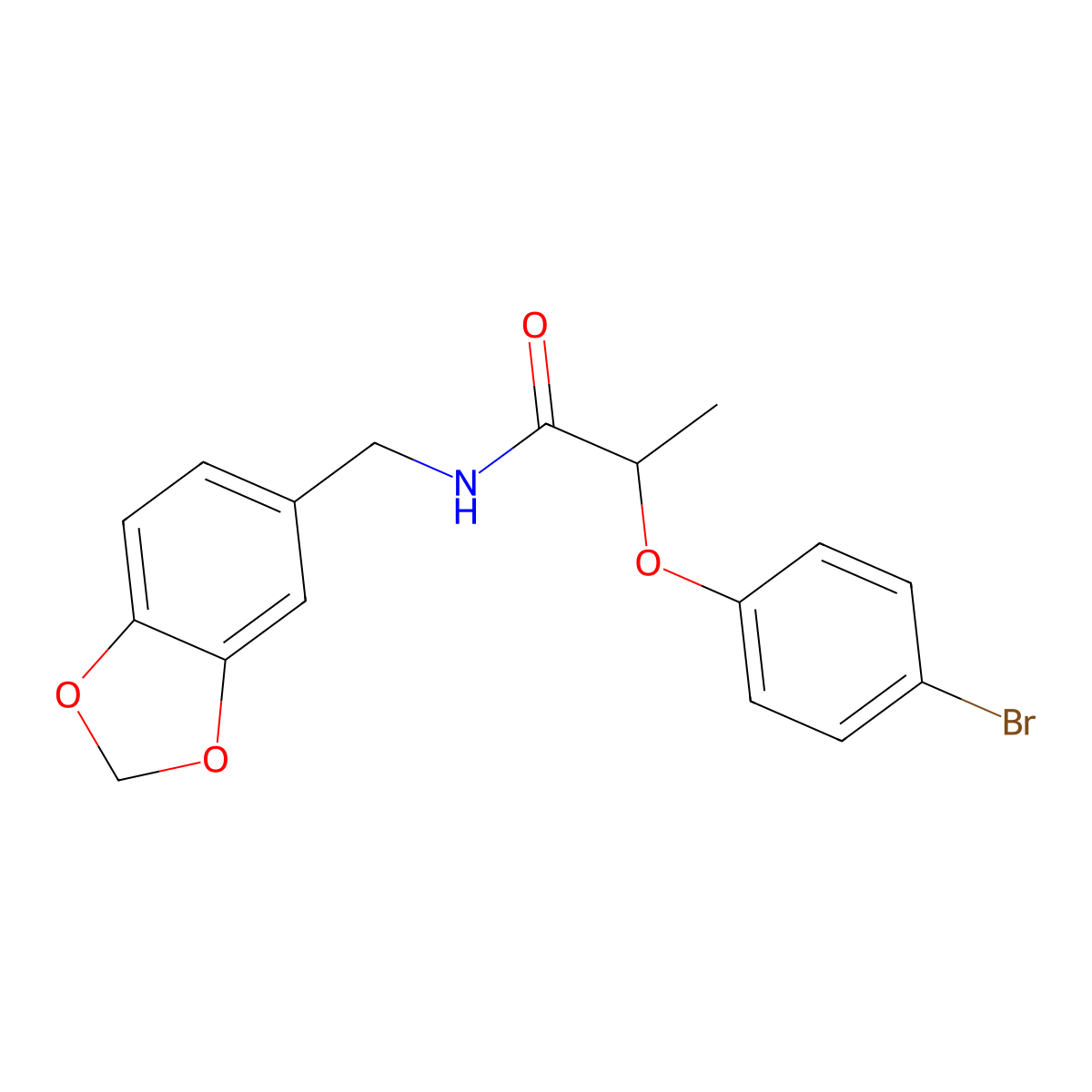 N-(1,3-benzodioxol-5-ylmethyl)-2-(4-bromophenoxy)propanamide molecular structure, CAS 701256-79-3