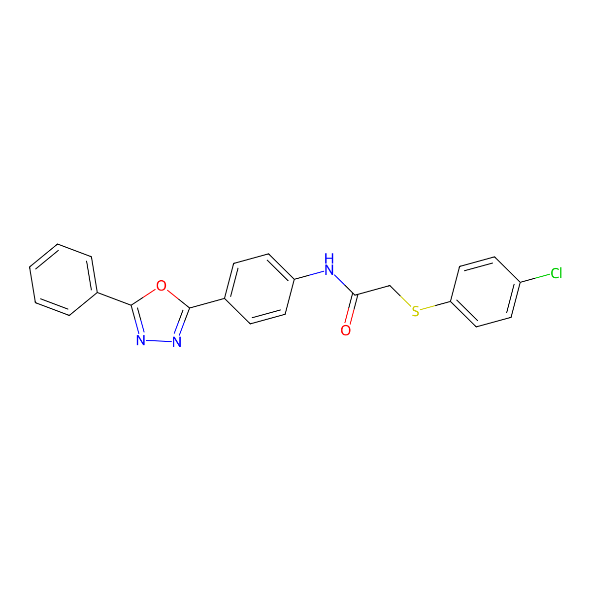 2-(4-chlorophenyl)sulfanyl-N-[4-(5-phenyl-1,3,4-oxadiazol-2-yl)phenyl]acetamide molecular structure, CAS 701256-94-2