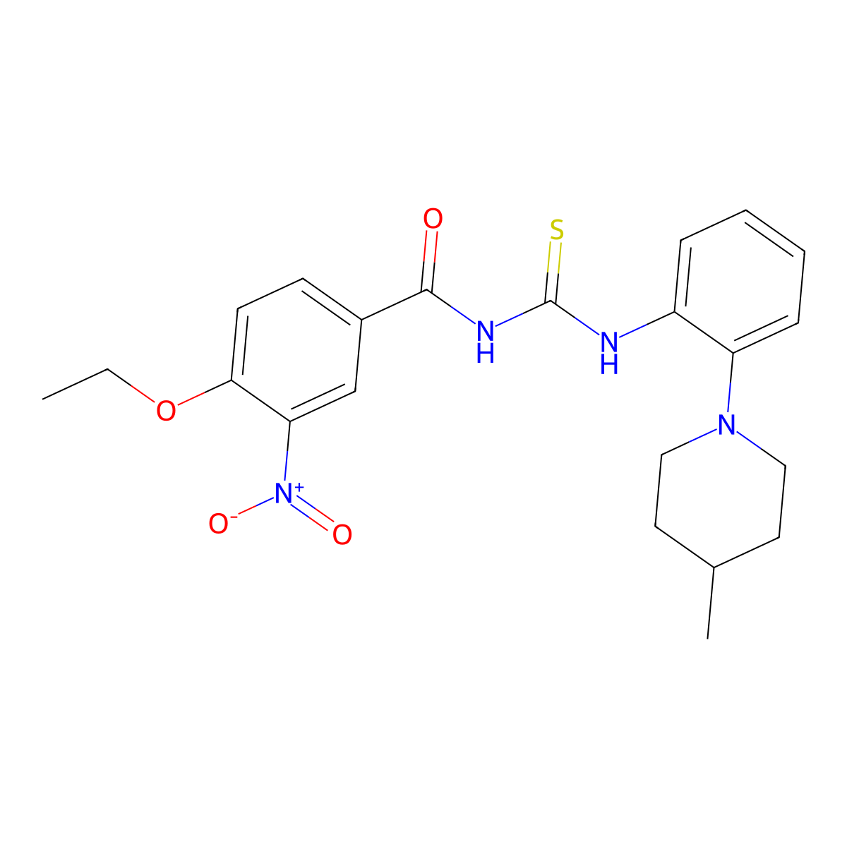4-ethoxy-N-[[2-(4-methylpiperidin-1-yl)phenyl]carbamothioyl]-3-nitrobenzamide molecular structure, CAS 701257-52-5