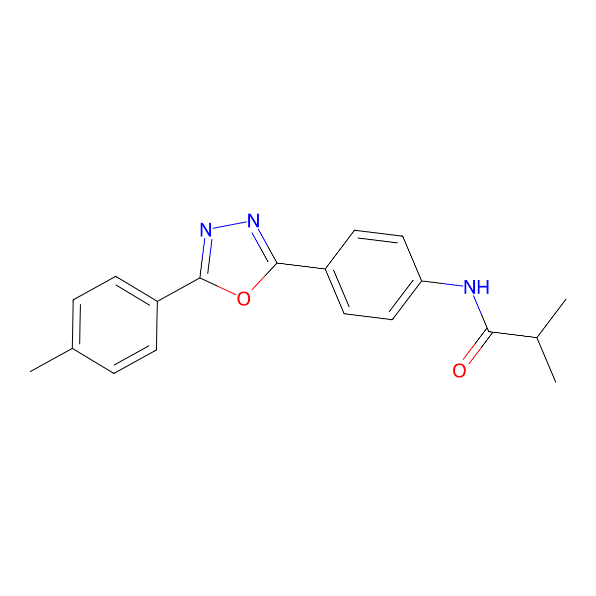 2-methyl-N-[4-[5-(4-methylphenyl)-1,3,4-oxadiazol-2-yl]phenyl]propanamide molecular structure, CAS 701257-75-2